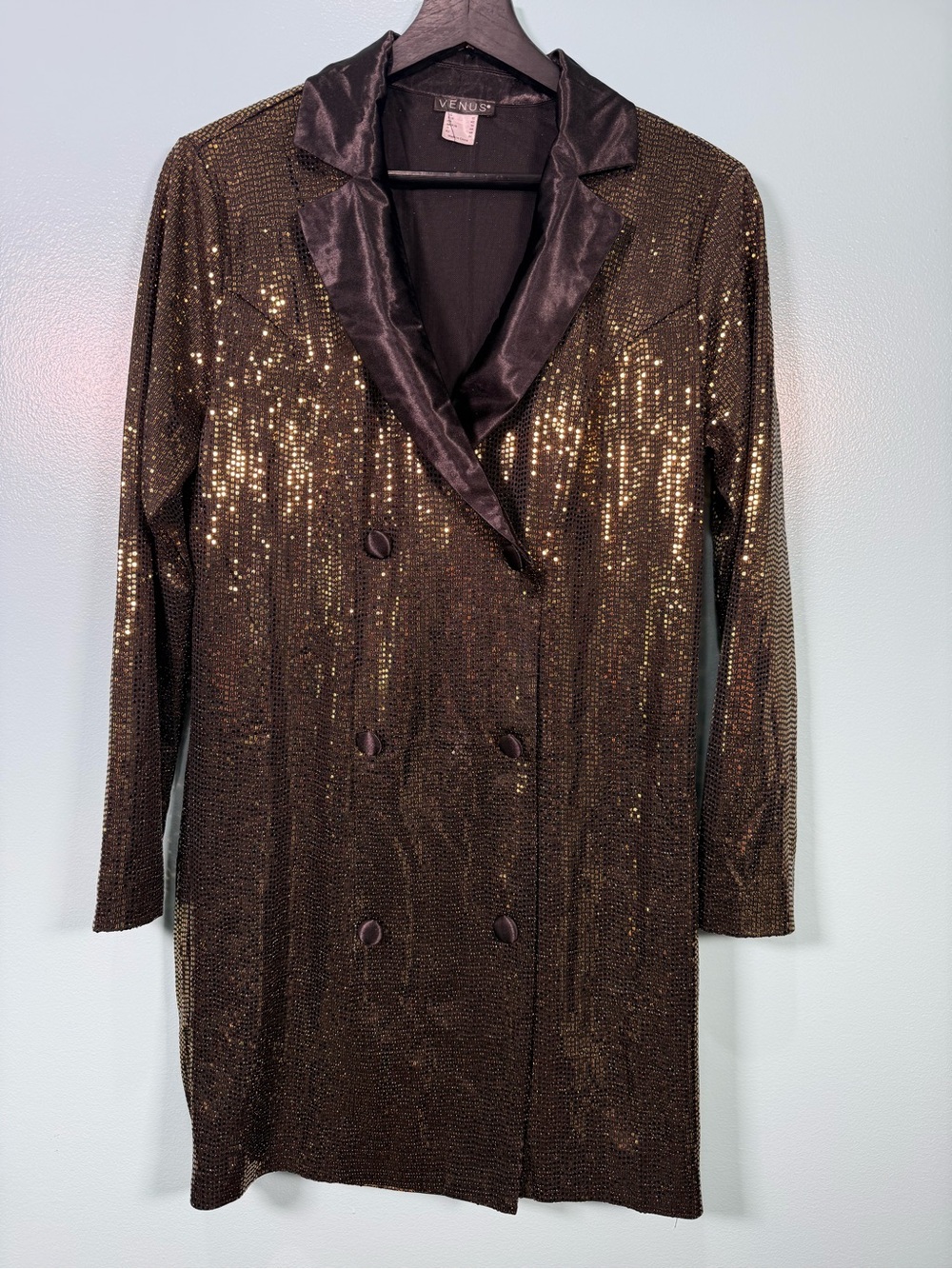 VENUS Bronze Sequin Long Sleeve Blazer Dress